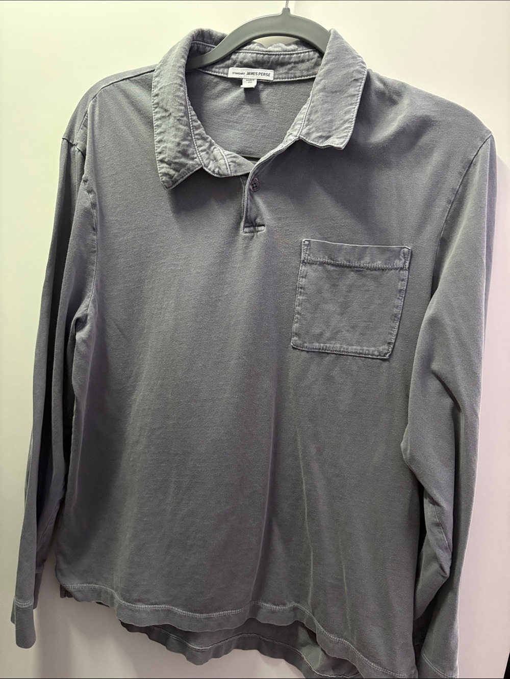 James Perse Men’s Long-Sleeve Polo in Slate Gray